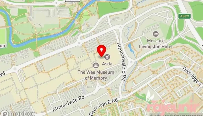 map of Asda Livingston Supercentre Supermarket, ATM, Cafe, Clothing store, Optician in Livingston